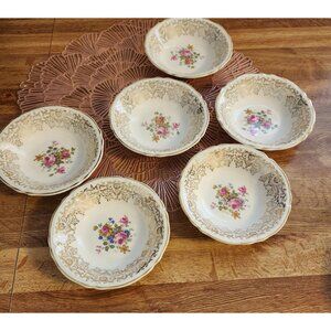 6- Ivory Fine China 5.25" Bowls Gold Trim Vintage Edwin Knowles Set